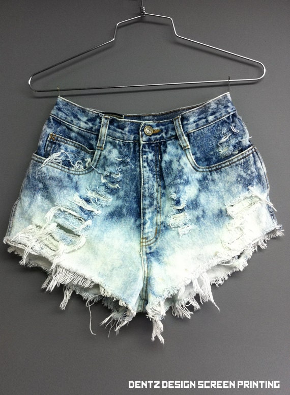 High Waisted Jean Shorts Bleached by DentzDesign on Etsy