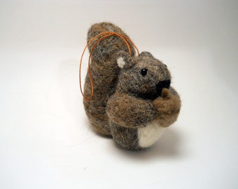 Squirrel Ornament - Felted Christmas Ornament - Needle Felted Squirrel - Felted Animal