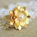 Gold flower ring - adjustable victorian shabby chic style ring 18 k gold plated matte finish