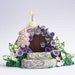 Miniature peacock fairy door gate with lilac roses hand made from polymer clay