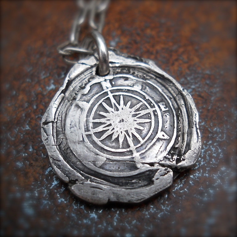 Wax Seal Necklace TRUE NORTH Wax Seal Compass Pendant