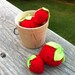 Felt pretend play strawberries in a wood bucket - child toy - doll accessories