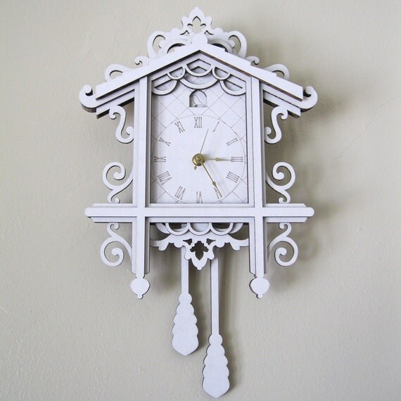 Fancy Cuckoo Clock White Laser Cut Cardboard Wall Decor