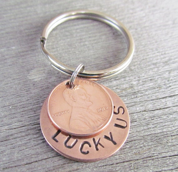 Lucky Us Keychain Key Chain ONE Penny Hand by AlwaysAMemory