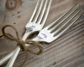 Mr. & Mrs. Forks Vintage Silverplate Dinner or Dessert Forks - Handstamped - Wedding Reception - Shabby Chic - Christmas Gift - SimplySweetStudio