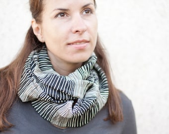 Infinity Scarf Versatile Cowl Loop Black Stripes urban modern neutral geometric men women