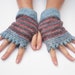 Womens Wool Hand warmers hand knitted and felted Fingerless gloves / mittens light blue