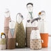 Family portrait ooak , art doll - grandparents, parents and childrens dressed in natural earth tones , stripes plaid and polka dots