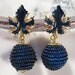 Reclaimed Vintage Earrings, Enamel Leaf Earrings, Bridesmaid Gift, Navy Blue, Jennifer Jones, reclaimed, Gold Clip, Under 25 - Blue Maple
