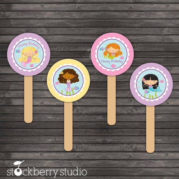 2 inch Stick Figure Mermaid Printable Cupcake Toppers Il_570xn