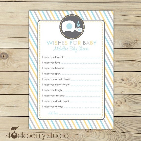 Elephant Boy Baby Shower Wishes for Baby Advice Printable Card Il_570xn