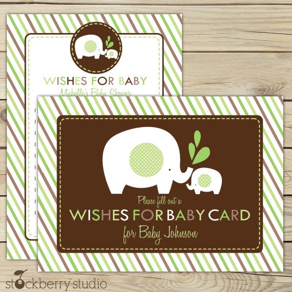 Elephant Wishes For Baby Advice Card - Green Brown Elephant Baby Shower Printable Il_570xn