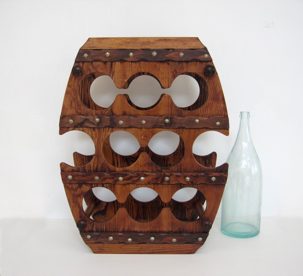 Vintage Wine Rack Large Wooden Barrel Shape by BrooklynStVintage