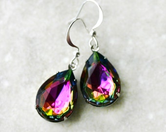 Mystic Topaz Earrings - Rainbow Vitrail Teardrops