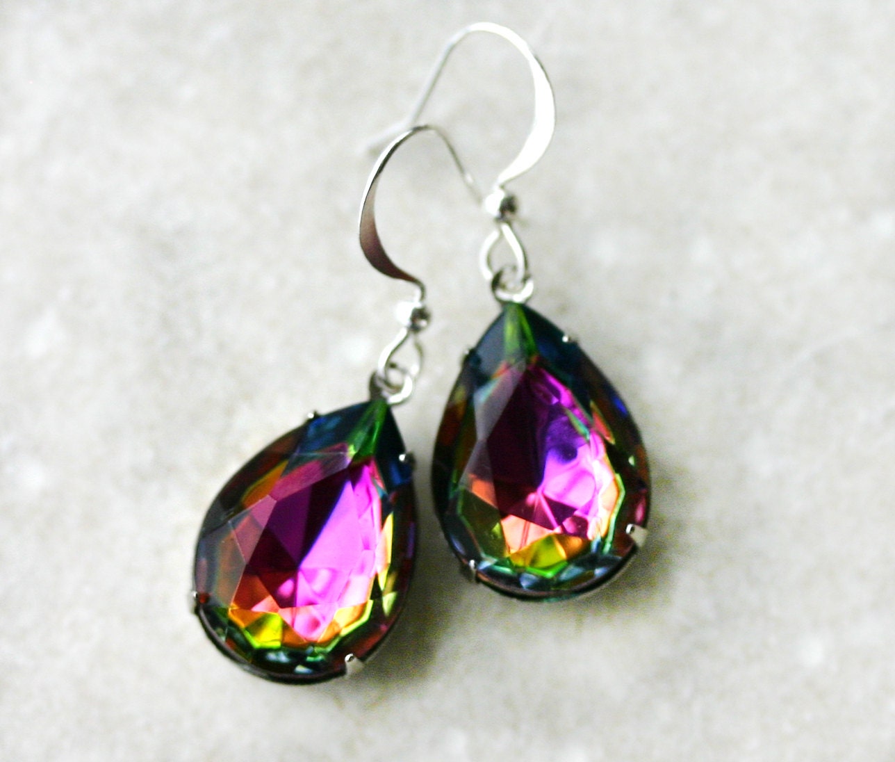 Mystic Topaz Earrings Rainbow Vitrail Teardrops