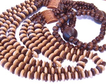 Wood Beads: Large Assortment of Wood Beads for Long Wooden Beaded Necklace, Multi-Color Wood Bead Kit, Bead Assortment