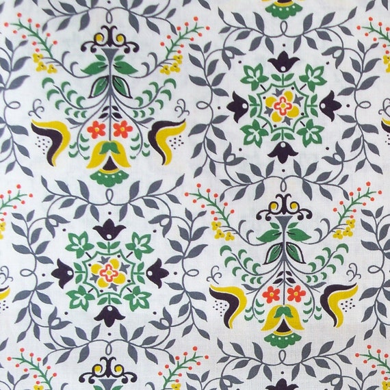 Vintage 1950s Fabric Kitchen Curtain Cotton Black White 3 yards