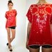 art deco TROPHY two tone SEQUIN silk short sleeve blouse TOP, extra small-medium