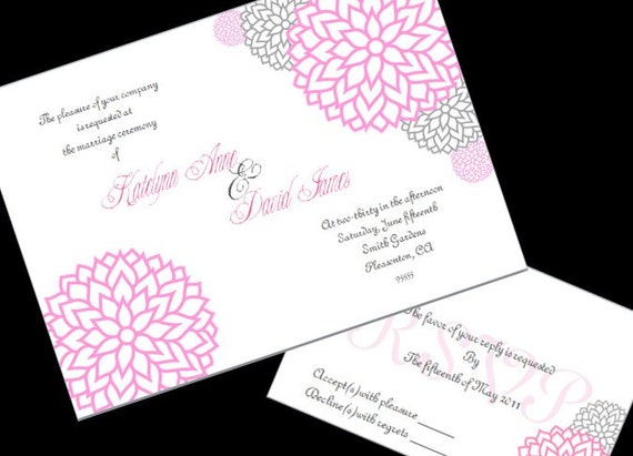 Pink Dahlia wedding invitation Il_570xn