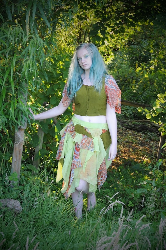 Tattered fairy dress Pure silk Adult Autumn Fall by OshunCreations