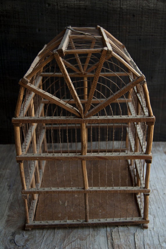 Wooden and Wire Bird Cage Rustic Vintage Birdcage