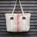 recycled antique linen carry all tote bag with zipper closure