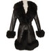 Black Leather Coat, Faux Fur Trim, Belted, Vintage 1970s