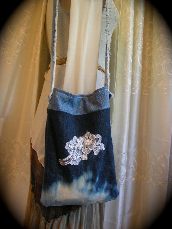 Bleached Denim Bag handmade bleach white dyed upcycled levis