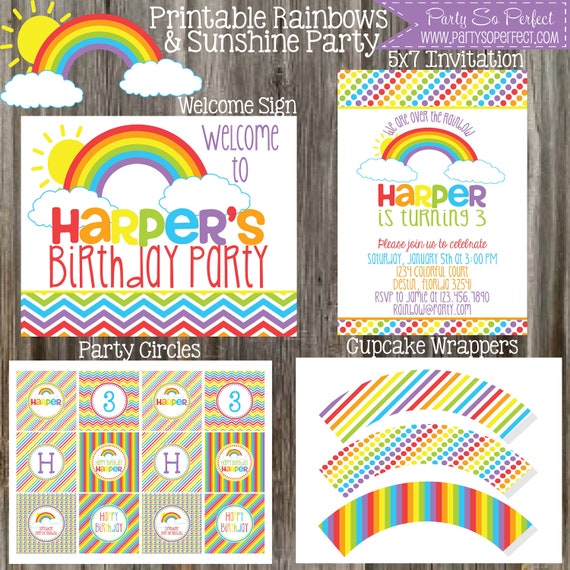 Rainbows and Sunshine Birthday Party Package - Girl DIY Printable Il_570xn