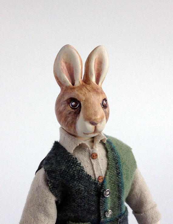 Bunny rabbit boy art doll handmade wool and felt clothing Bunny rabbit boy art doll handmade wool and felt clothing