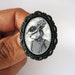 Bear in Hat Brooch - Victorian Style - Black and White Animal Portrait - Small