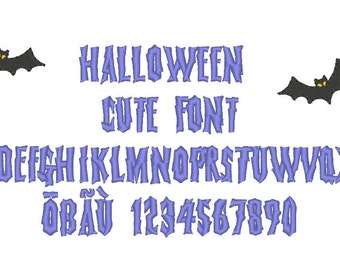 Halloween font and mini bat embroidery design - monogram machine embroidery design - capital letters and numbers in minisizes