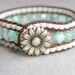 Aqua Boho leather wrap bracelet, leather cuff, Chan Luu Style, mint green, white, the last one