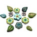 Green Flower buttons Leaf handmade buttons - polymer clay- Set of 13 - apple cozy buttons - lime green yellow blue turquoise brown