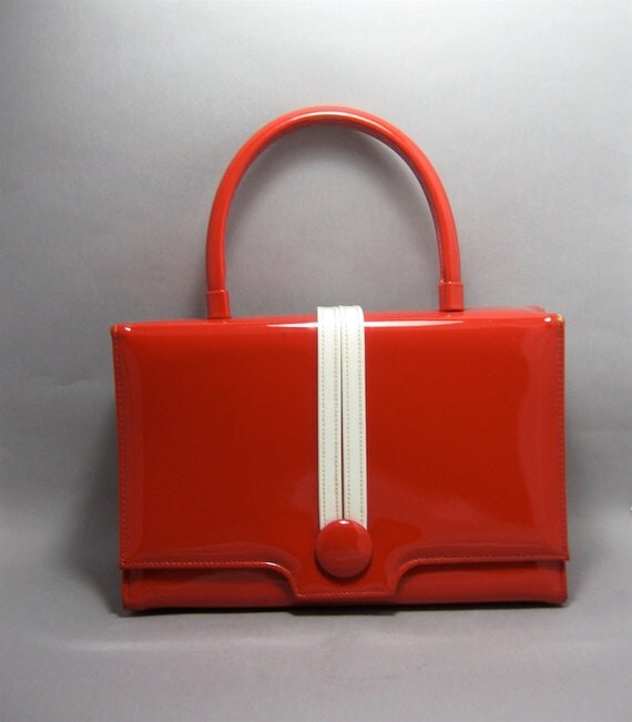 Vintage Purse Patent Leather Red and White