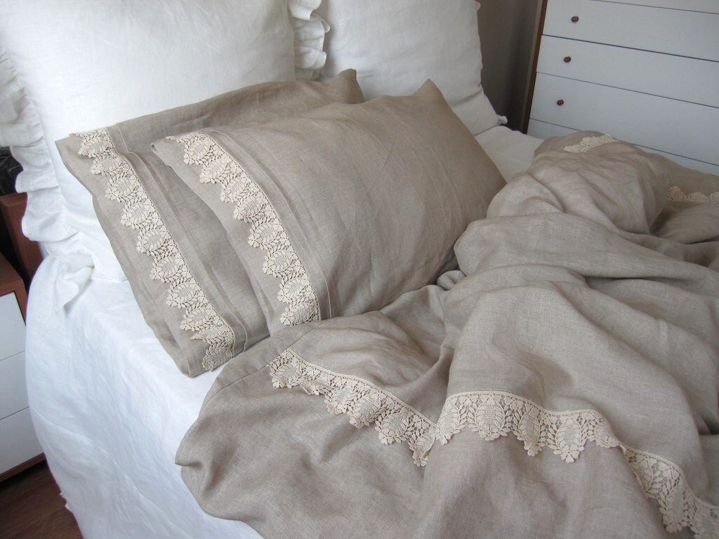 Oatmeal Beige linen Full / Queen king duvet cover elegant