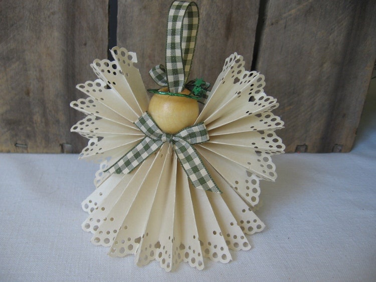 Country Angel Christmas Ornament Beige Paper by SnowNoseCrafts