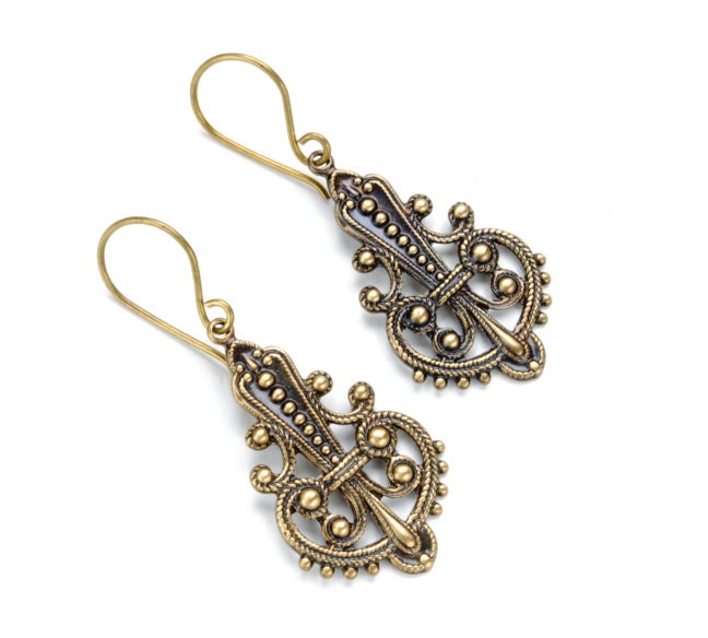 Bohemian Earrings Filigree Earrings Antique Brass Gypsy Earrings Dangle Earrings Boho Jewelry Steam Punk Jewelry by Victorian Curiosities