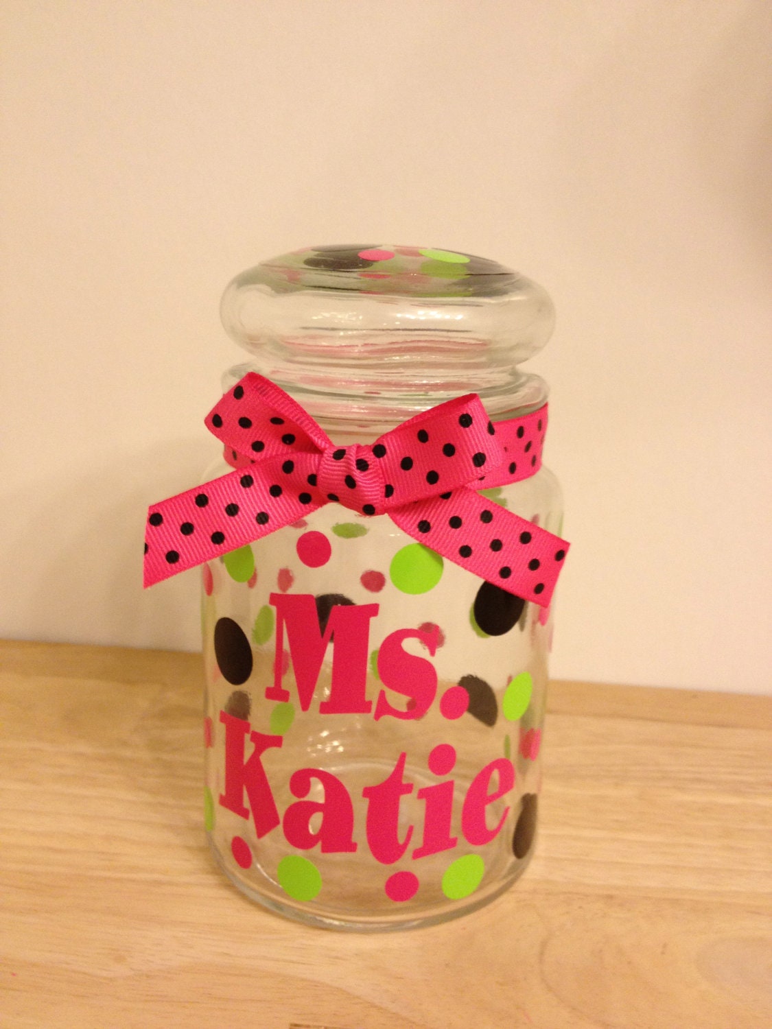 Personalized candy jar name or monogram polka dots or