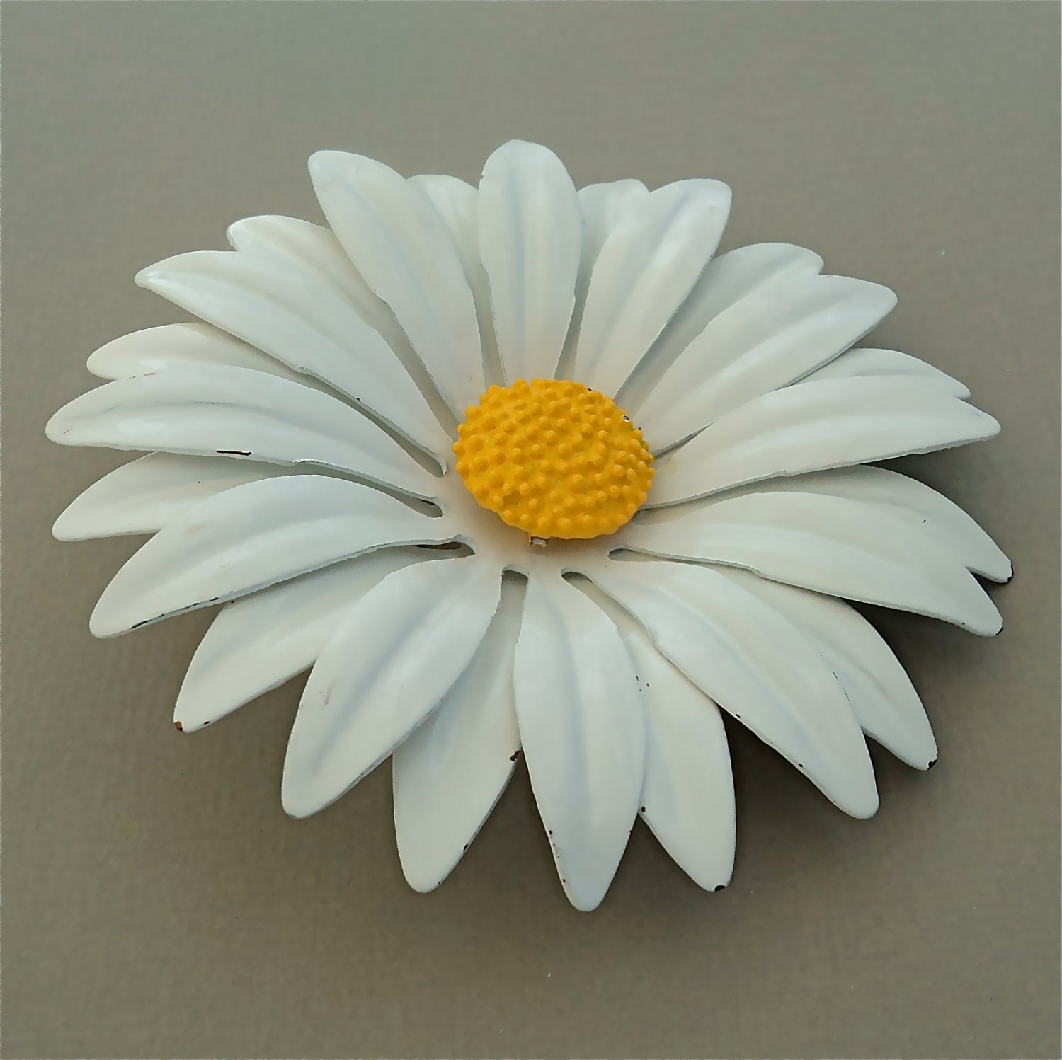 HUGE Vintage Enamel Flower Brooch 1960s 1970s Daisy by malibloom