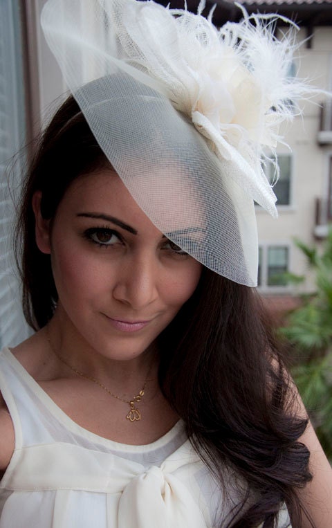 Alexandra Large Ivory Couture English Hat Fascinator Headband