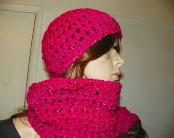 Hot Pink and Magenta Scarf and Hat Ready to Ship