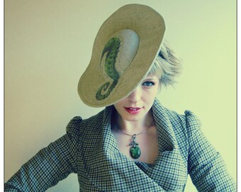 Steampunk sun hat hemp Victorian seahorse