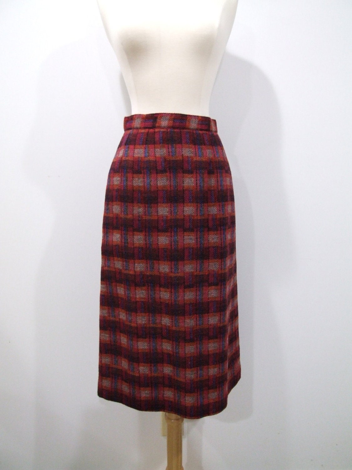 1970s Plaid Skirt Vintage 70s Pink Wool Pencil Skirt – XS / S – Haute Juice