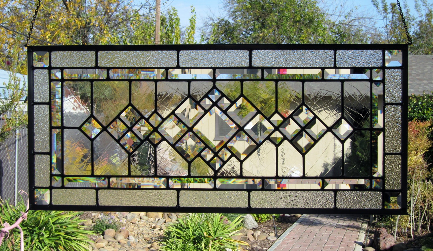 Large Beveled Diamonds Stained Glass Window