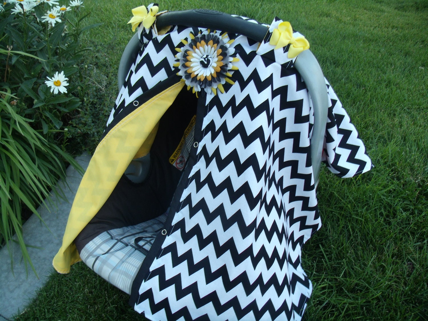 Carseat Canopy FREESHIP Code Yellow Chevron You Choose Flower