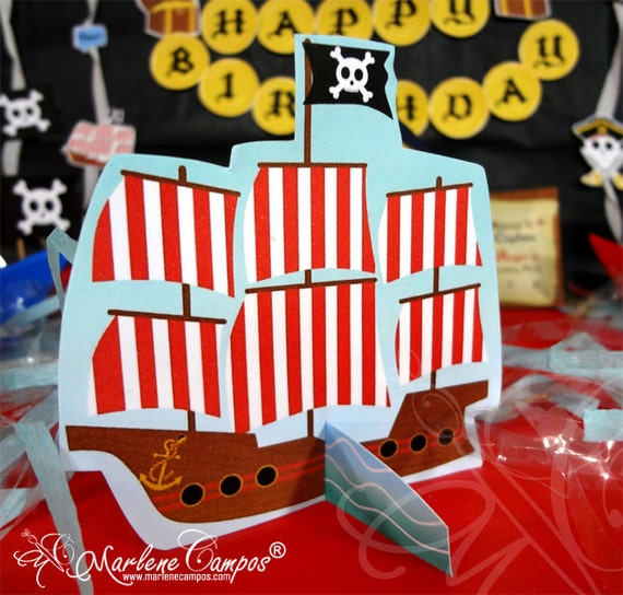 Pirate Ship Centerpiece, Printable, Pirate Party Centerpiece - Pirate Collection, Party Package - INSTANT DOWNLOAD - Paper Art by MC Il_570xn
