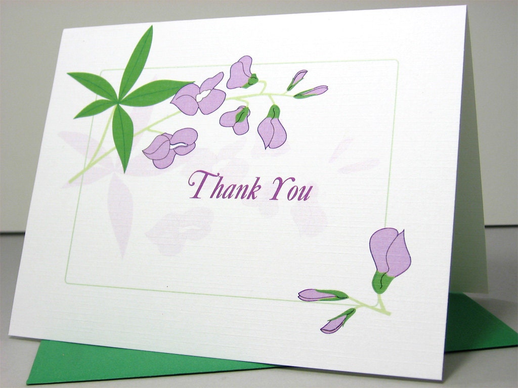 Thank You Note Card Baby Gift Announcement Lavender Flowers