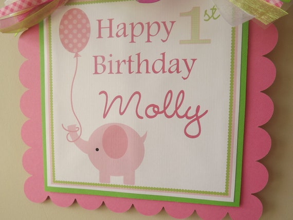 Pink and Green Girl Elephant Collection: Door Sign Il_570xn
