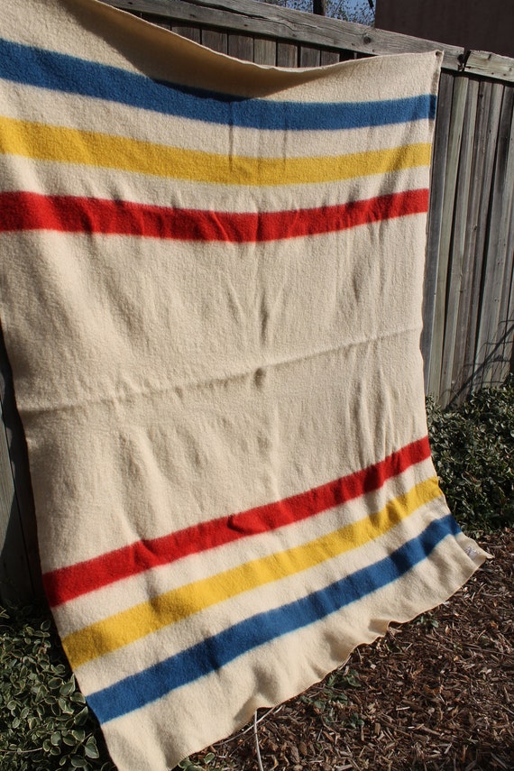 vtg. wool j c penney Hudson Bay style stripe blanket
